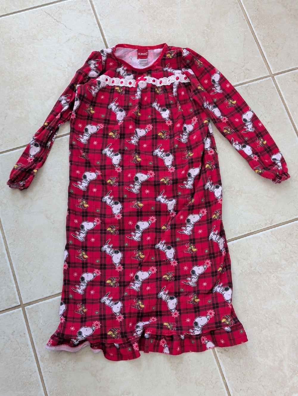 Peanuts Red Plaid Snoopy Girls Nightgown Girls Size 8